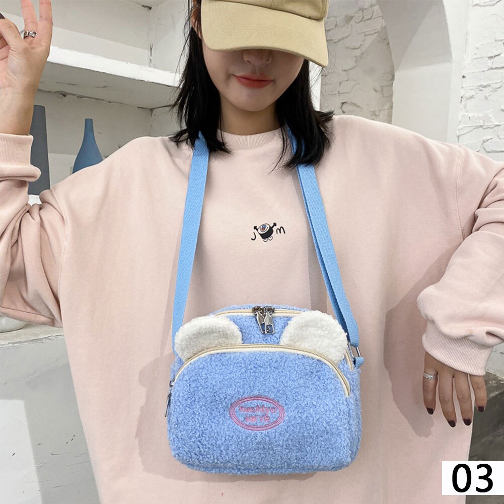 Nowy przyjazd dzieci śliczne pluszowy królik retro kontrast portmonetki mini kreskówka portfel dziewczyny torba na ramię: Niebieski