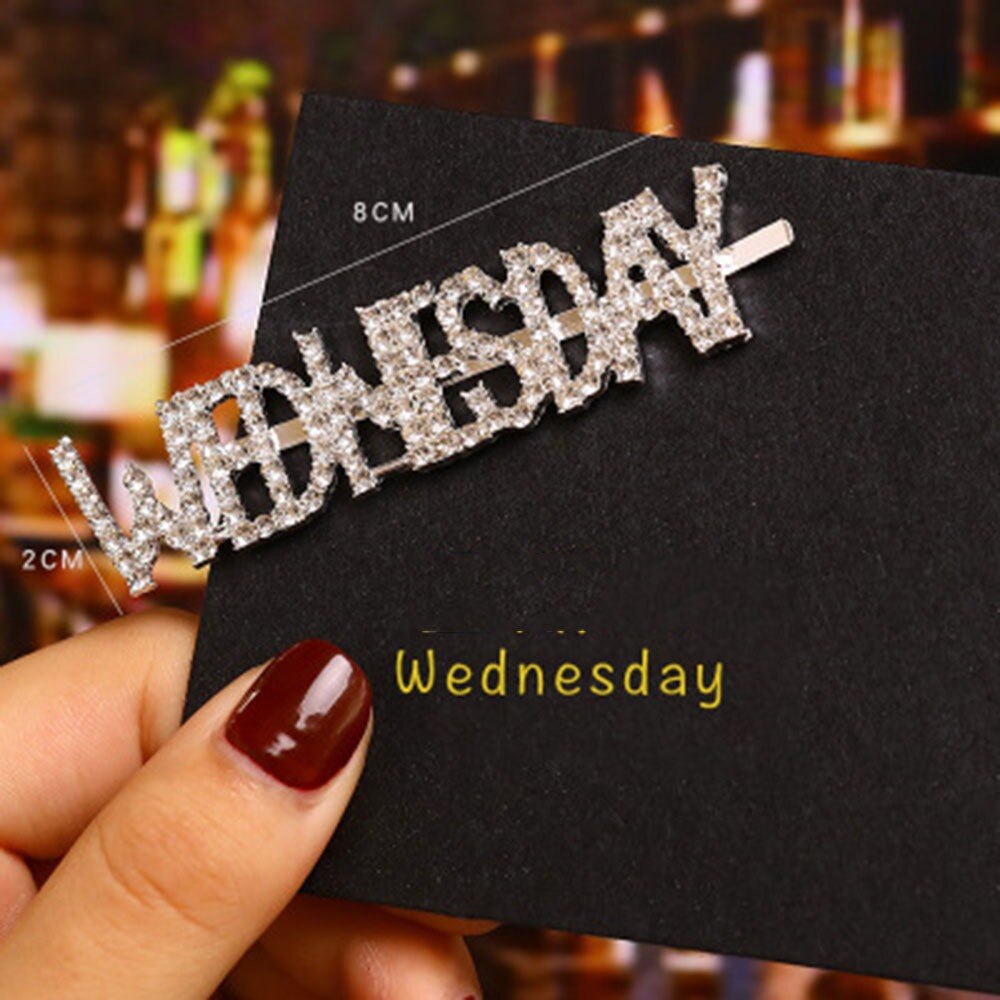 1Pc Woord Clip Parel Haaraccessoires Engels Week Brief Haarspeld Strass Zilveren Diamanten Liu Seaside Clip: 3