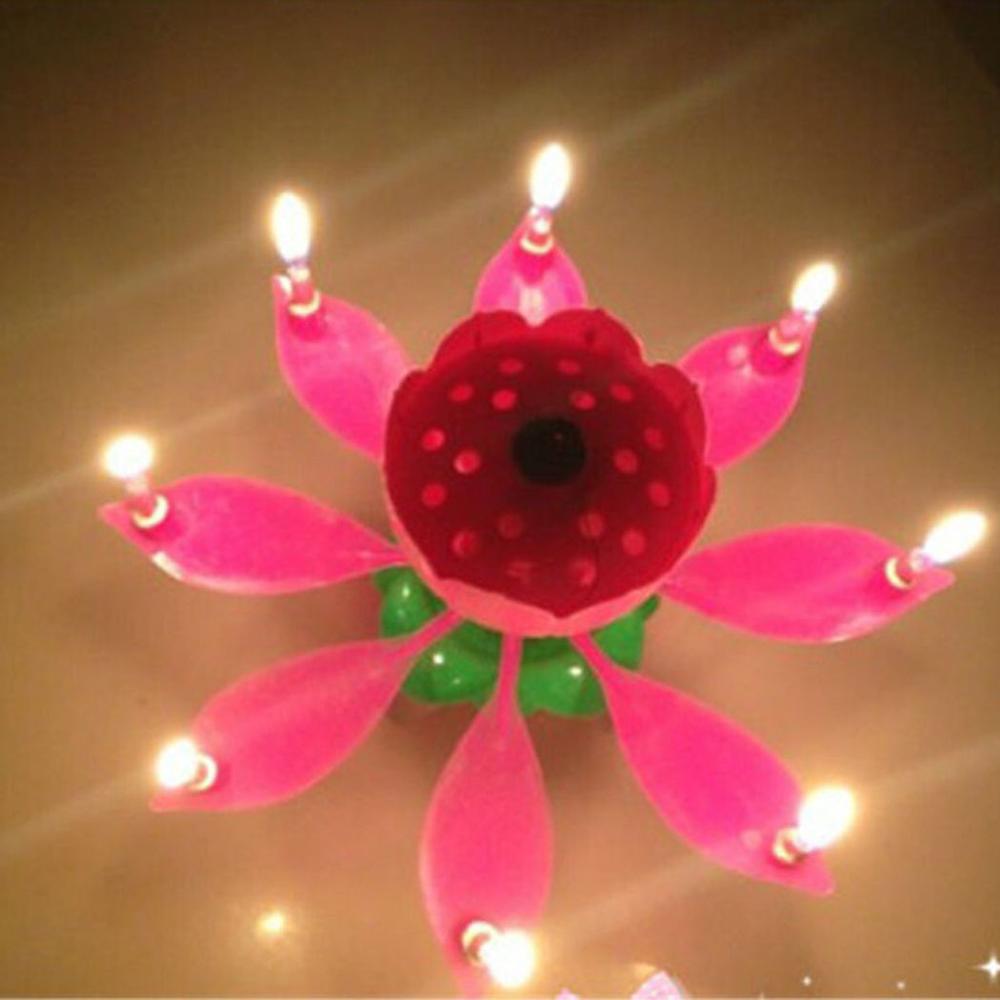 Innovative Party Cake Candle Musical Lotus Flower Rotating Happy Birthday Candle Light Party Festival DIY Cake Decoration