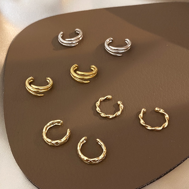 Charms Gold Silver Color Geometric Circle Letter C Small Clip on Earrings without Piercing Minimalist Earcuff Earring Jewelry