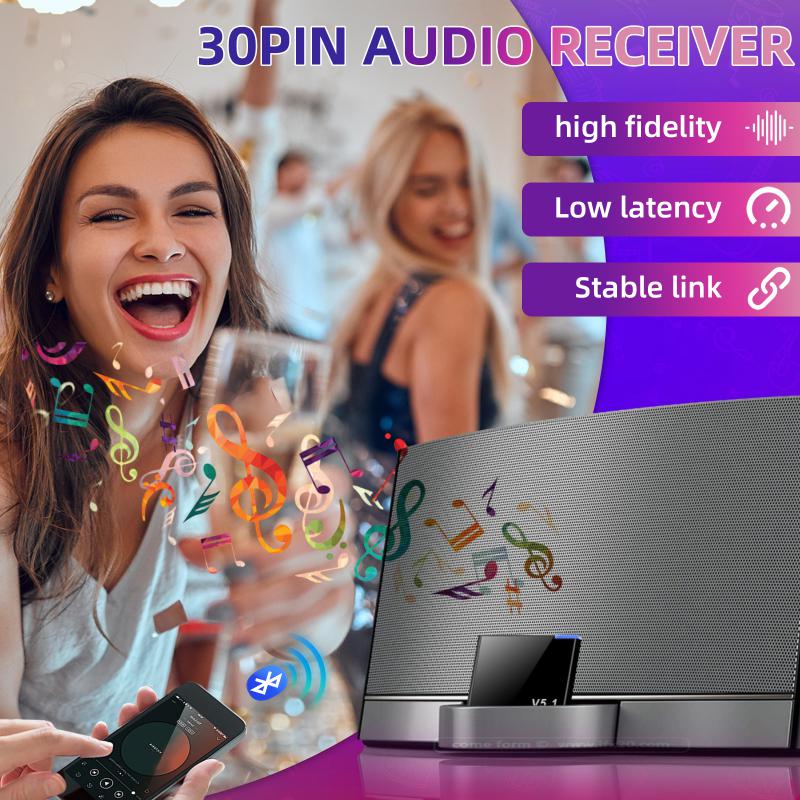 I-WAVE 30 Pin Bluetooth 5.1 Audio Receiver A2DP Music Mini Wireless Adapter For IPhone IPod 30 Pin Jack Analog Speaker