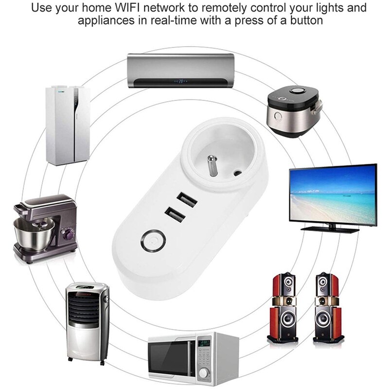 WIFI Smart Plug Socket with Dual USB Timing Socket Wireless Outlet Voice Control Work for Alexa Google Home EU Plug