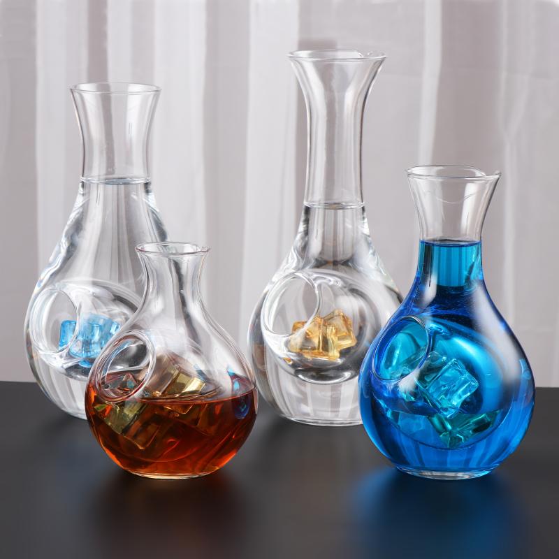 Carafe à vin en verre cristal japonais trou de pouce pichet à glace en verre de saké nid de Hamster récipient à vin Cocktail Champagne outils de refroidissement