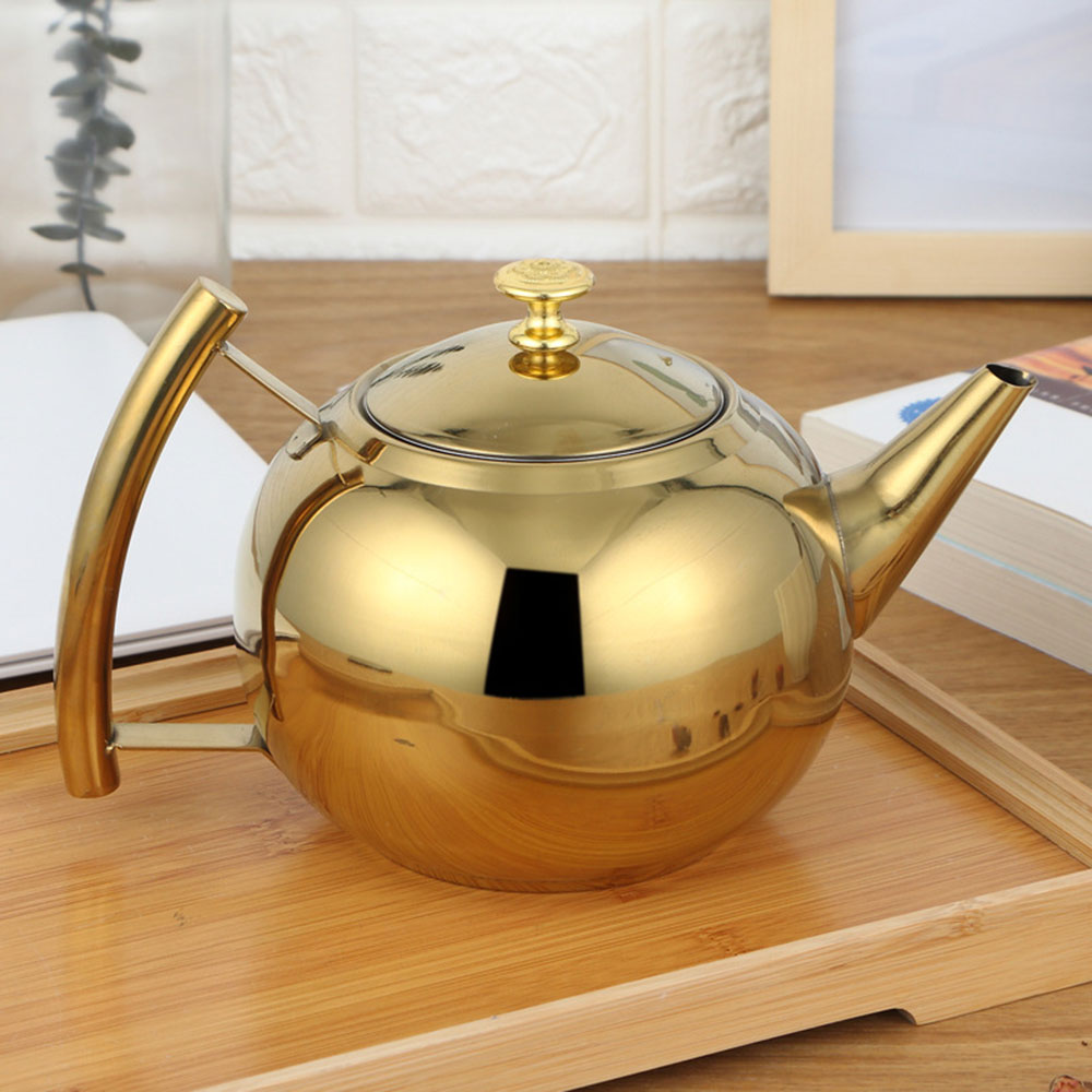 1.5L/2L Rvs Theepot Thee Set Koffie Pot Theepot Met Filter Hotel Restaurant Home Fornuis Waterkoker Theepotten Middag thee: Gold 1.5L