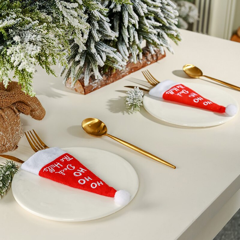 Jul hatt kniv och gaffel bestick förvaringsväska juldekorationer jul dukning dekoration tillbehör