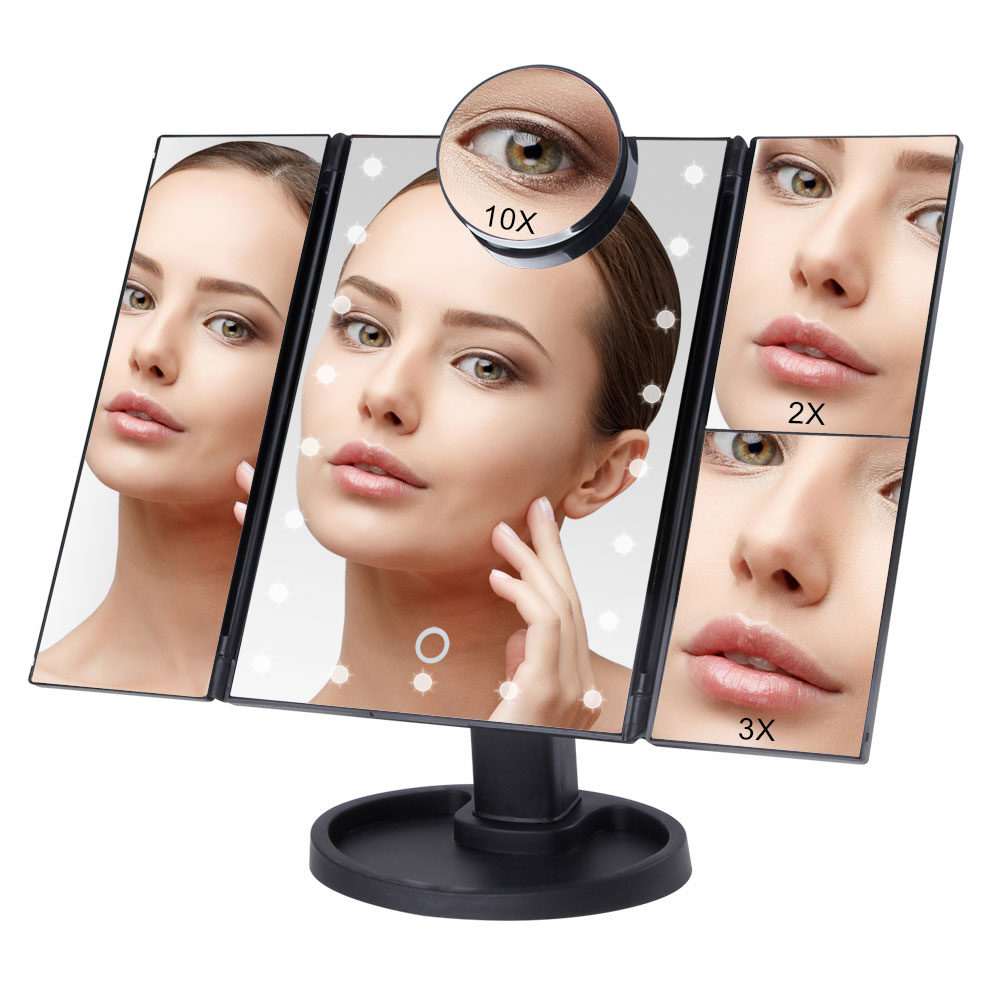 Touch Screen Make-Up Spiegel Met 22 Led Licht 1X/2X/3X/10X Vergrootglas Compacte Spiegel flexibele Cosmetica Spiegels Maken