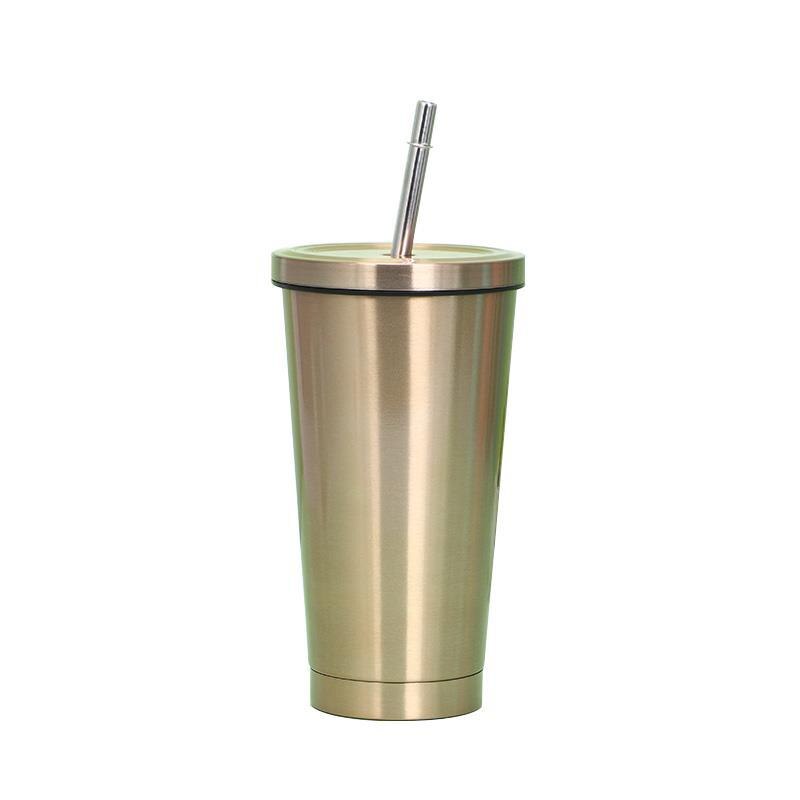 Rustfritt stål kaffekrus 500ml krus med lokk ølkrus til tekopp metallkopp drikke halm drikke halm reisekopper  wj826: måke