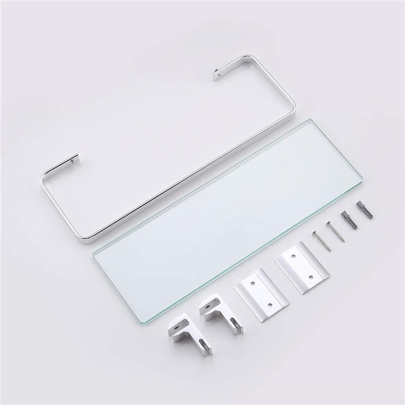Quanxunhe gehard glazen badkamerplank aluminium opbergrek rechthoekig 30 40 50cm 1 laag zilver zand gespoten