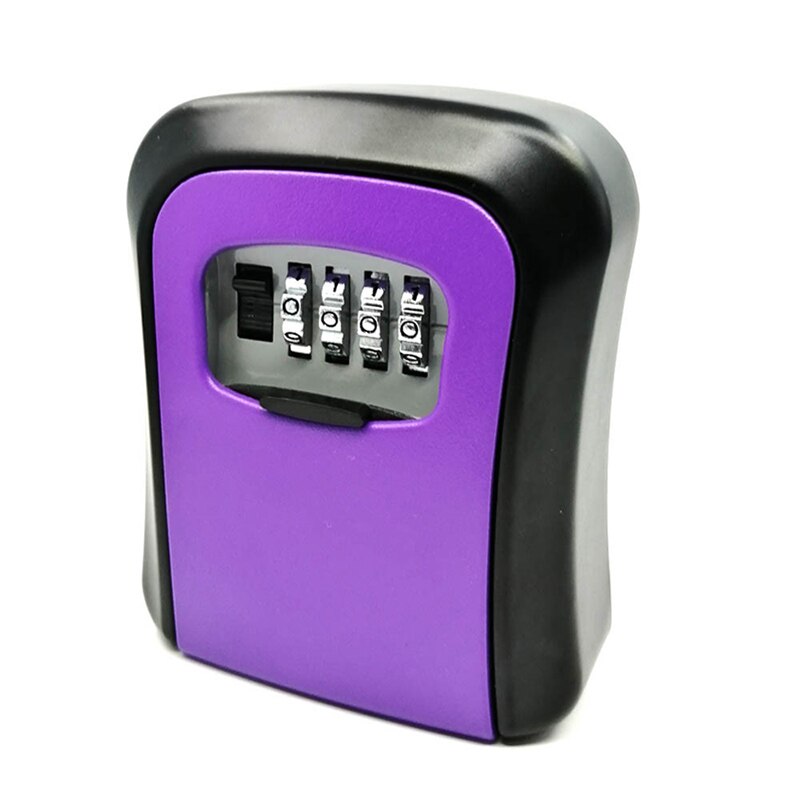 Key lock box wall-mounted plastic key safe weatherproof 4 combination key storage lock box for indoor and outdoor use: Alloy Purple