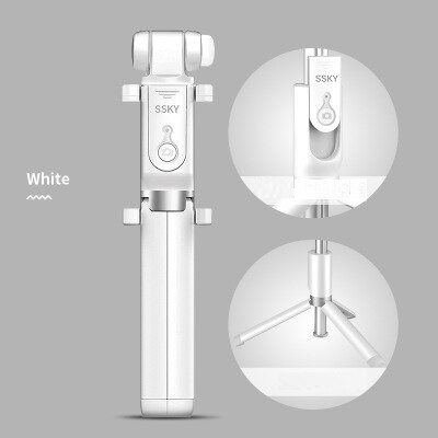 Selfie stick stativ stander 3 in 1 udtrækkelig monopod bluetooth 3.0 fjernbetjening telefon mount til iphone  x 8 android smartphone: Hvid