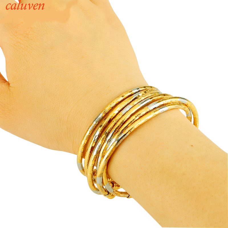 6pcs Gold Color Middle East Africa Jewelry Ethiopian Two-Tones Ball Bracelet Dubai Bangles for Women Wedding