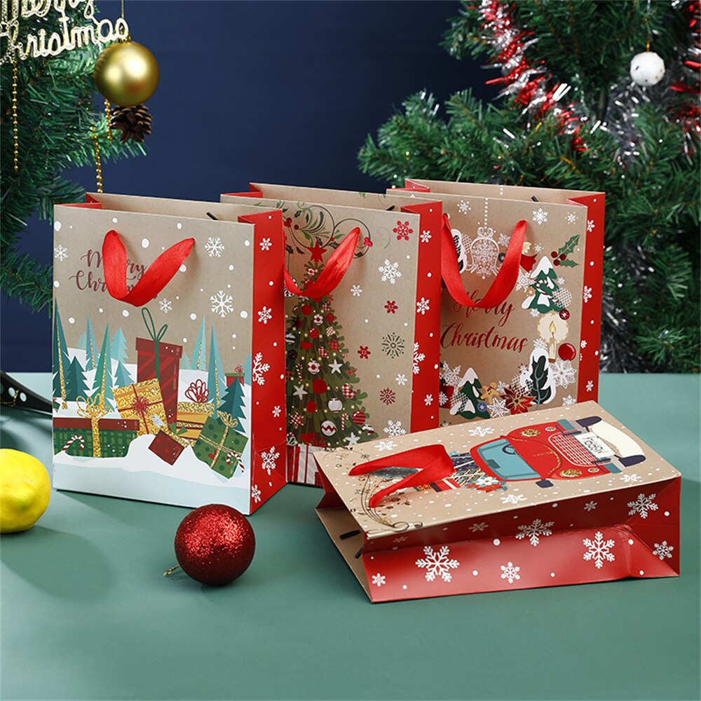 Christmas Bag Snowflake Christmas Kraft Paper Bag Candy Snack Portable Packaging Accessories Christmas Decorations