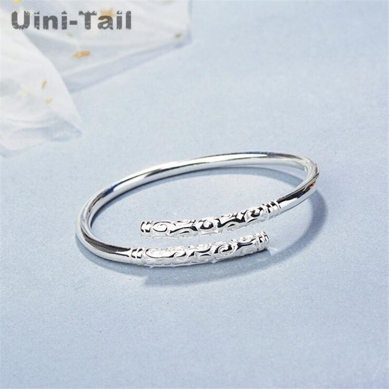 Uini-Tail 925 sterling silver wishful gold hoop stick couple bracelet men and women opening adjustable retro silver