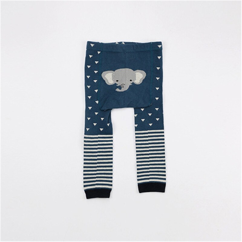 Mallas tejidas de algodón para bebé, Leggings de dibujos animados para niño, primavera y otoño, con estampado de animales para niño y niña de 0 a 4 años: navy elephant / S(0-2Years)