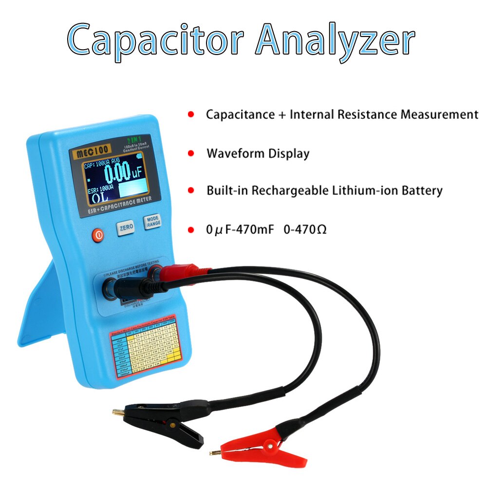 2 in 1 digital auto-ranging kondensator esr meter kapacitans tester intern modstandsmåling med smd test clips