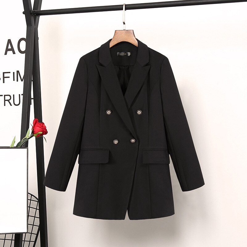 Getadme-Casual Loose Double Breasted Blazers Jackets for Women Office Lady Spring Autumn Long Sleeve Lapel Suit Jacket Coat Female