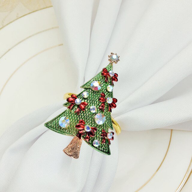 Metal Christmas Tree Napkin Rings Bow Flower Wreath Mouth Ring Wedding Banquet Hotel Table Supplies Circle Decoration: 7
