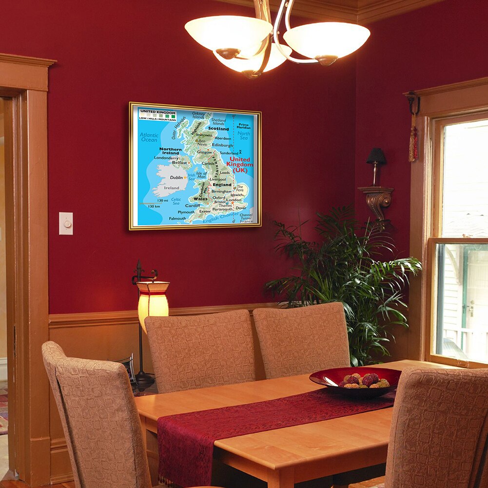 90*90cm Orographic Map of The United kingdom Non-woven Canvas Painting Wall Poster Classroom Home Decoration School Supplies