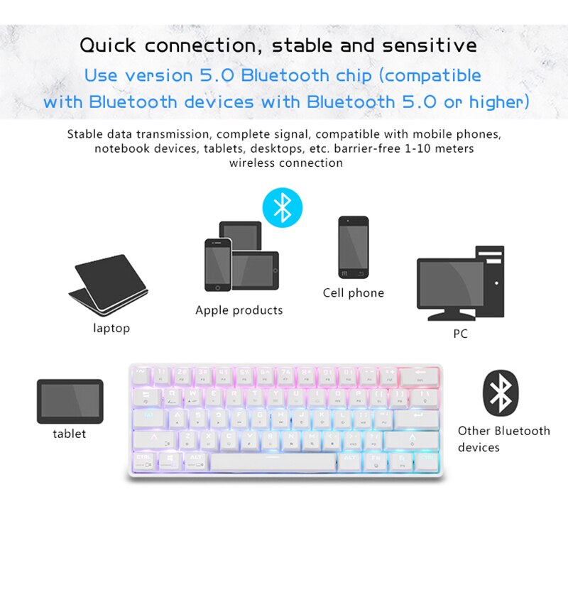 Wireless Keyboard Anti-ghosting RGB/ Mix Backlit LED USB Gaming Mechanical Keyboard Blue Red Switch 61key For Gamer PC Laptop US