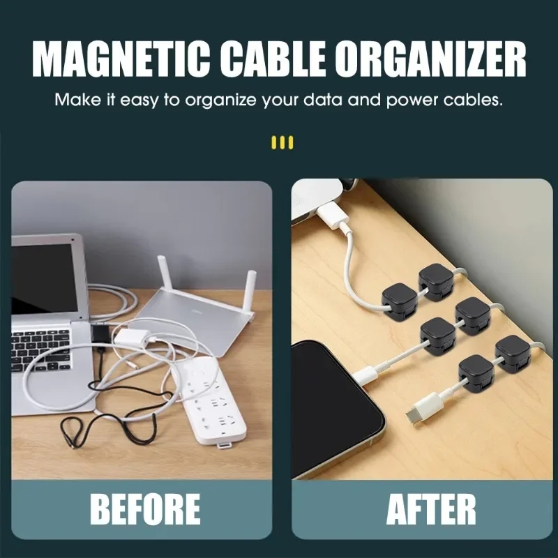 Soporte de Cable con Clip magnético, organizador de Cable adhesivo, enrollador de línea de carga USB para oficina, escritorio y hogar