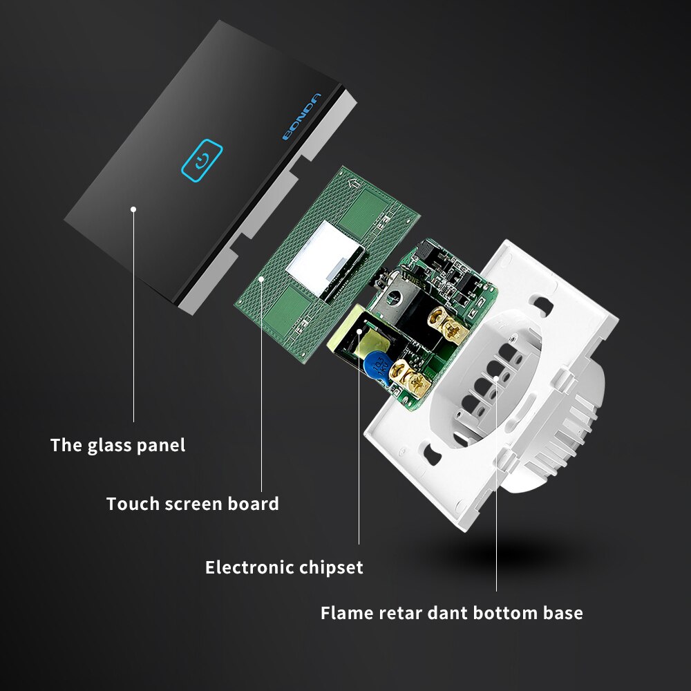 Touch Switch EU Standard AC 110-220V Tempered Crystal Glass Panel Light Sensor Switches Wall Lamp LED Backlight 1/2/3 Gang 1 Way