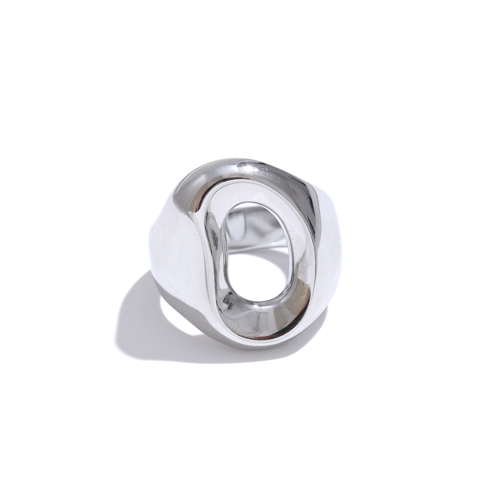 Yhpup Geometrisk Ihålig Ring Rostfritt Stål - Guld / Platina / Svart / Vit: 8 / Svart