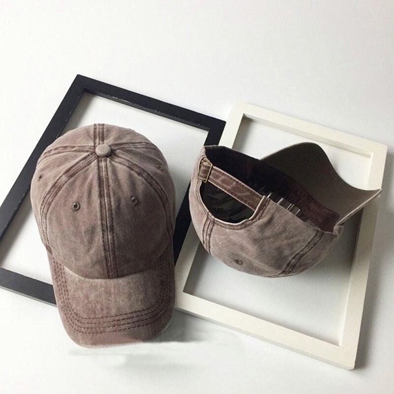 Peaked Cap Washed Adjustable Solid Color Baseball Cap Unisex Couple Cap Leisure Hat: Brown