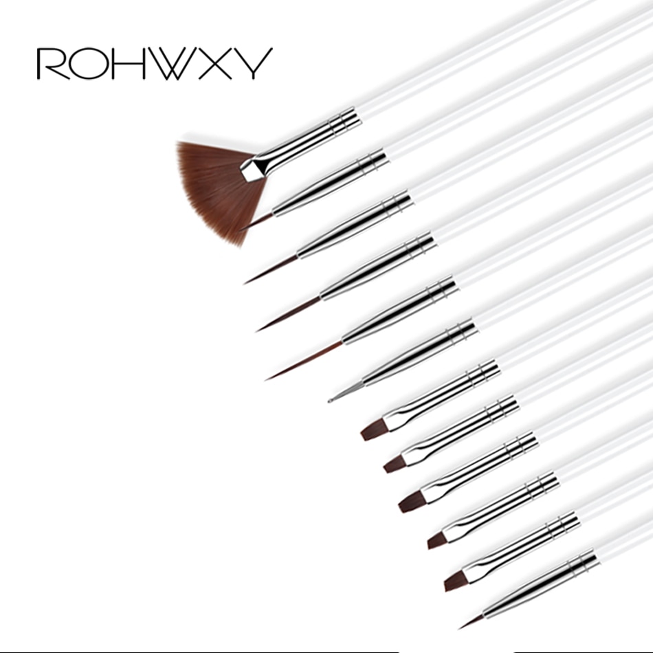 ROHWXY-Juego de brocha de pintura de uñas, 12 Uds. Gradiente de de uñas con efecto de pinceles para poligel, herramientas de manicura, cepillo