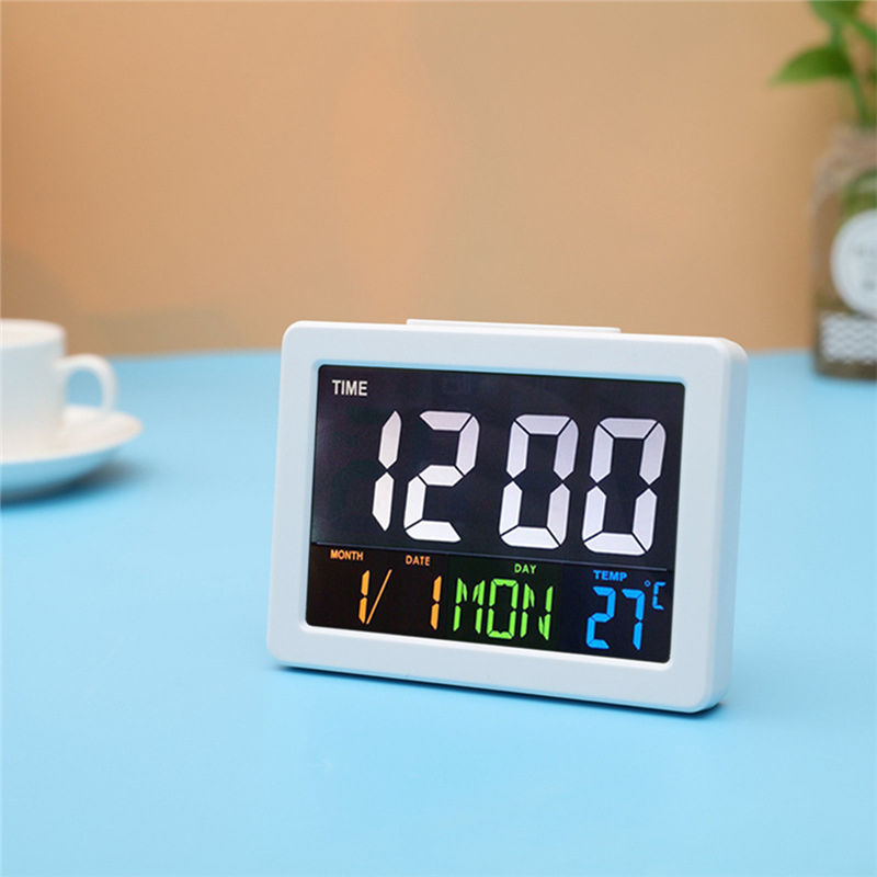 Voice Control LED Digital Alarm Clock USB Charging LCD Desk Display Thermometer Calendar Alarm Clock Night Light Home Decor: 13.5x3.5x10cm C