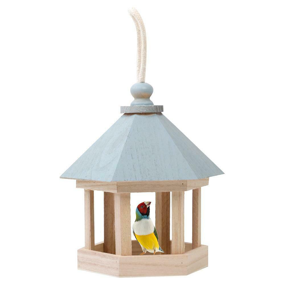 Hanging Bird Feeder Bird House Shaped Garden Outdoor Birdhouse Wooden Parrots House Garden Nest YE: Default Title