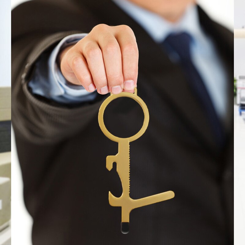 1pcs Door Handle Keychain Portable Stick Non-contact Hygiene Hand Press Elevator Tool Door Opener Avoid Touching Key Buckle 12