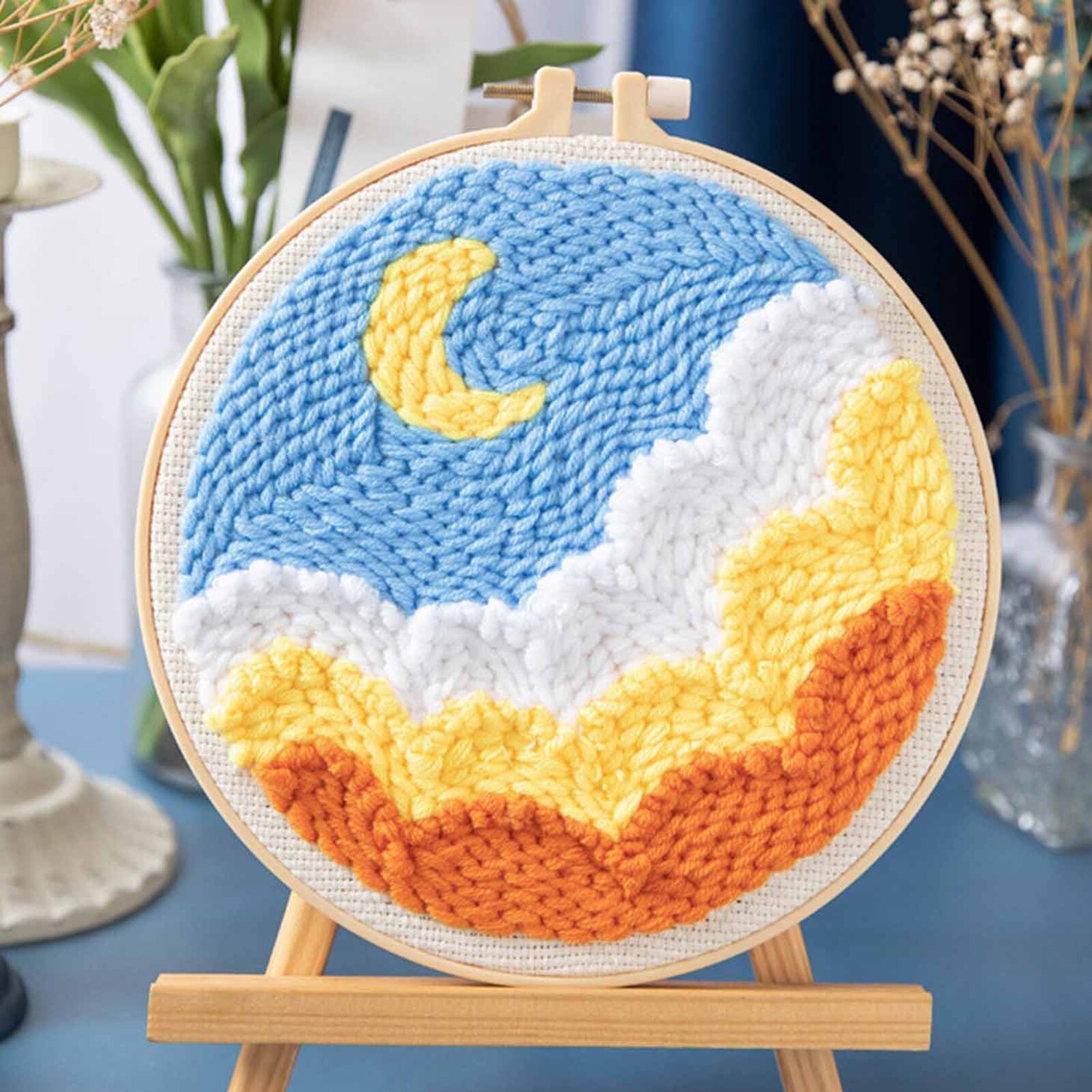 Moon Star Punch Needle Kit Soft Yarn DIY Needlework Embroidery Craft H