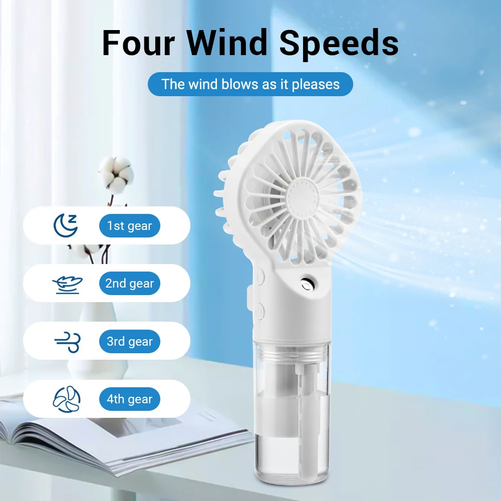 Ventilador de niebla de agua portátil, Mini ventilador de refrigeración de aire silencioso con carga USB, ventilador de pulverización de humidificación de 4 velocidades para el hogar y la Oficina
