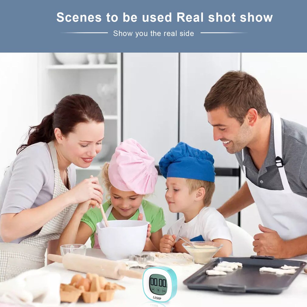 LESHP Square Touchable LCD Digital Screen LED Backlight 4 Digits Display Digital Magnetic Back Kitchen Timer Countdown Timer