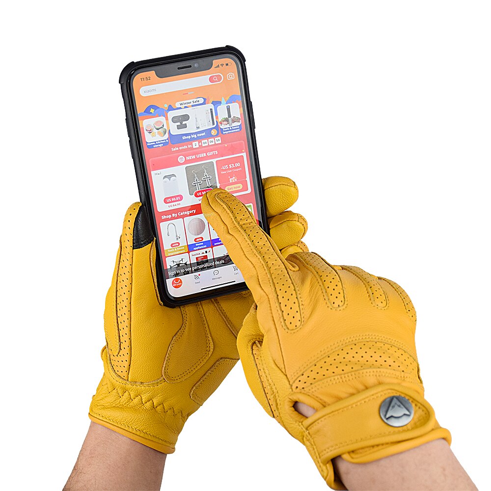 Retro luvas da motocicleta touchscreen moto equitação luvas dedo cheio primavera do vintage couro luva guantes