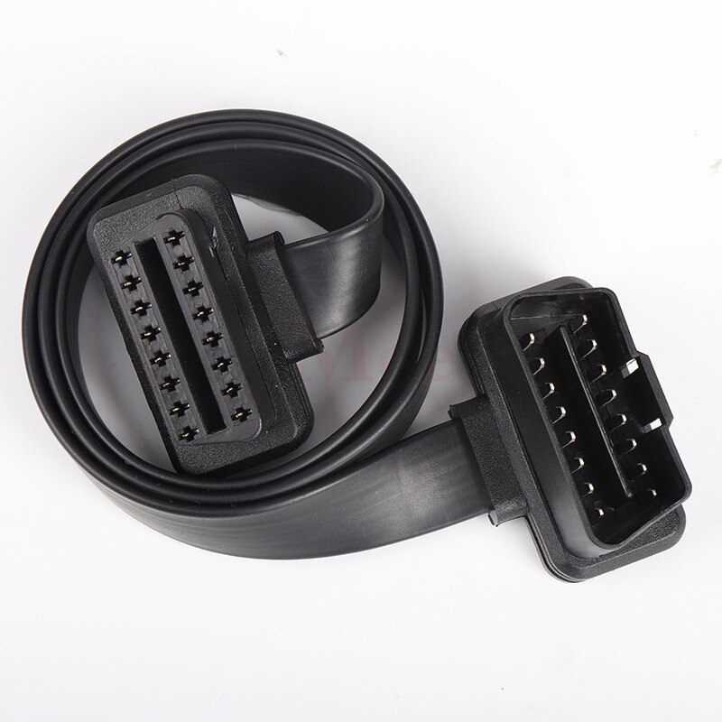 Conector de escáner de diagnóstico, accesorio plano y delgado como fideos OBD2 OBDII OBD 16Pin ELM327 macho a hembra, Cable de extensión de codo