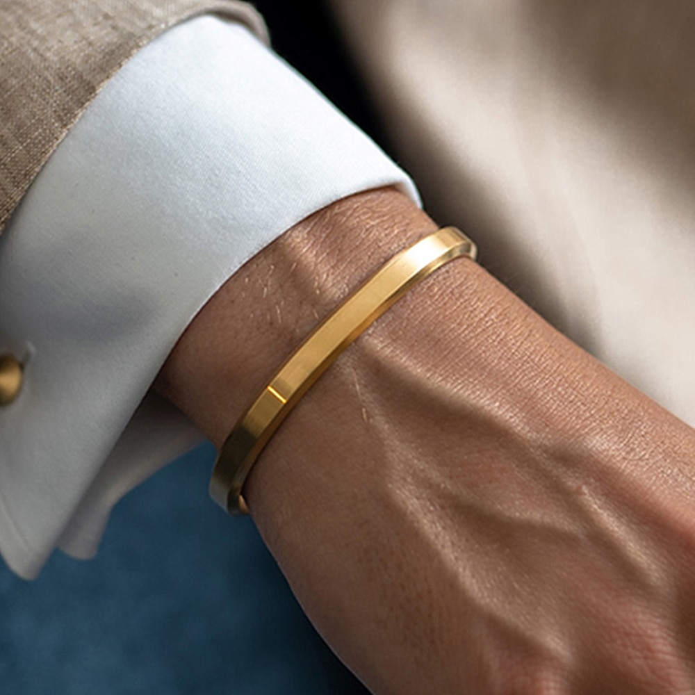 Roestvrij Stalen Armband Manchet Armbanden Bangles Mannen Armbanden Gouden Armbanden Geometrische Eenvoudige Ontwerpen Sieraden