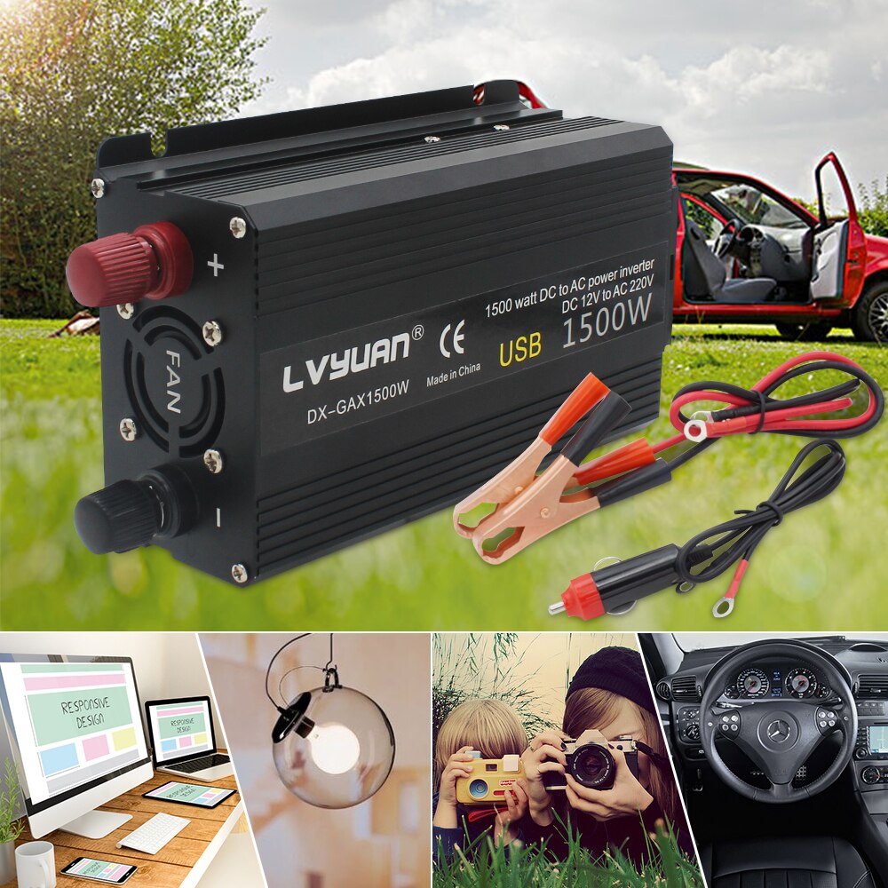 Bilomformer 12v 220v strøm 500w/1500w/2000w omformer 2 usb eu-uttak webasto 12 volt autoinverter 12v 220 v transformator solenergi