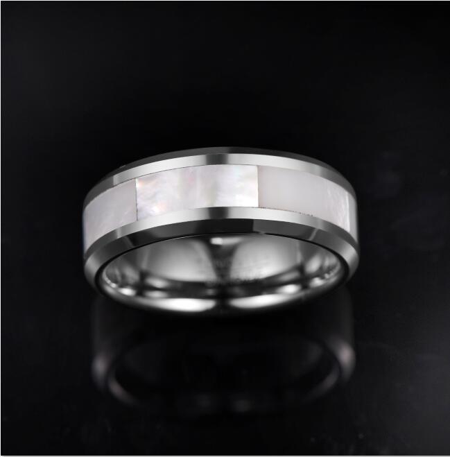 NUNCAD 8mm Breite Hartmetall Ring männer Hochzeit Ring Stahl Farbe Inlay Weiß Mutter-von-perle wolfram Stahl Ring T232R