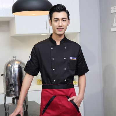 Vêtements de Service de restauration pour hommes, uniforme de Chef à manches courtes, uniforme de Chef d'hôtel et de Restaurant,: black / M
