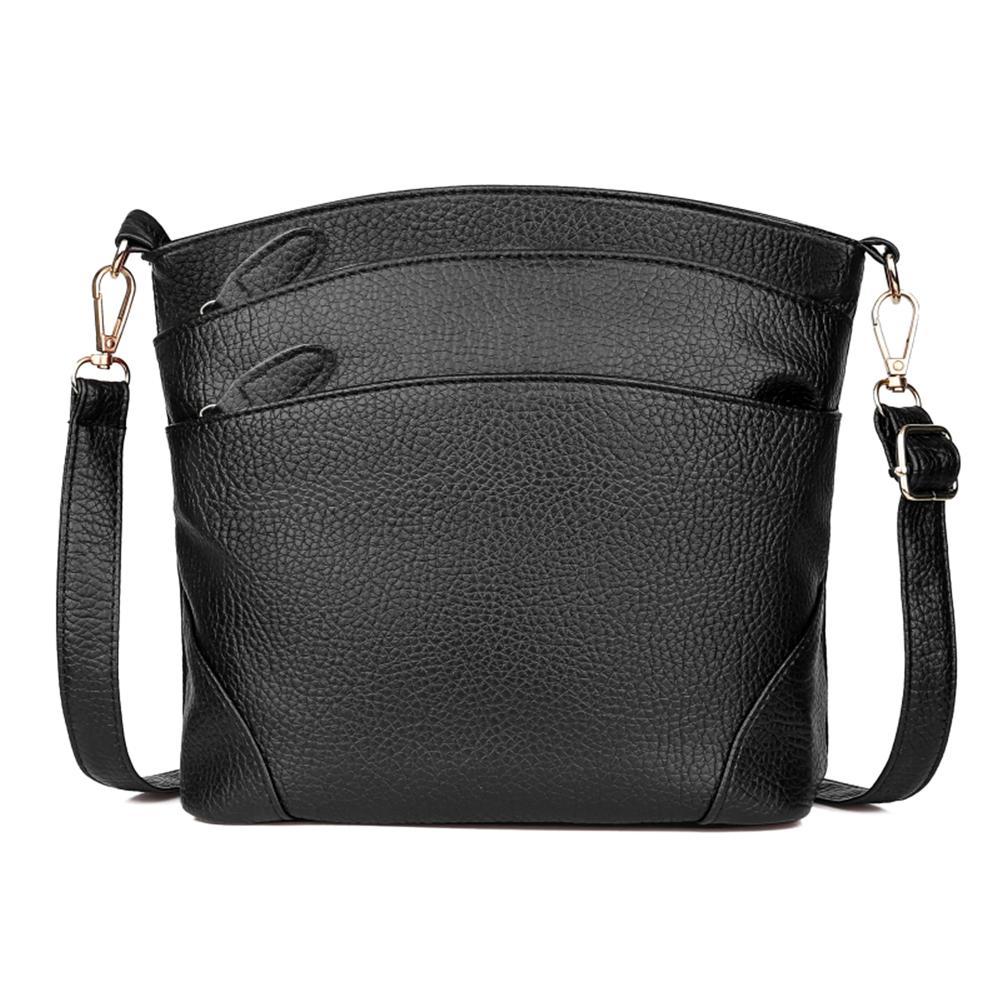 Simple Solid Color Shoulder Messenger Handbags Women Casual Small PU Leather Crossbody Bags: Black