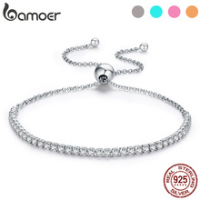 BAMOER Tennis Zilveren Armband 925 Sterling Zilver Verstelbare Basic Eenvoudige Armband voor Vrouwen Fijne Sieraden Bijoux GXB029
