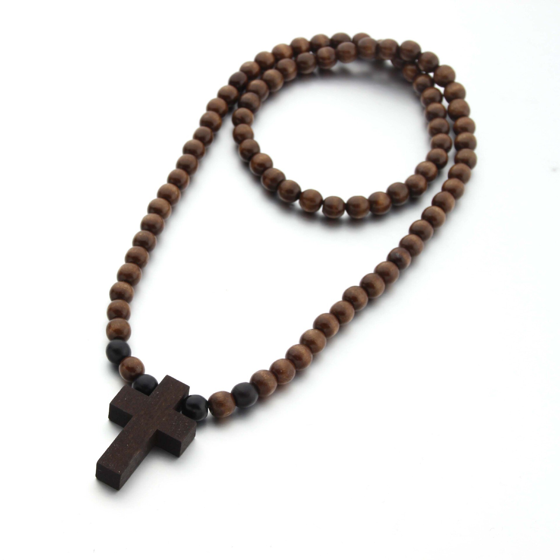 Retro træ brun kort kors vedhæng træ perler halskæder til mænd kvinde rosenkrans træ perle betaler religiøse smykker