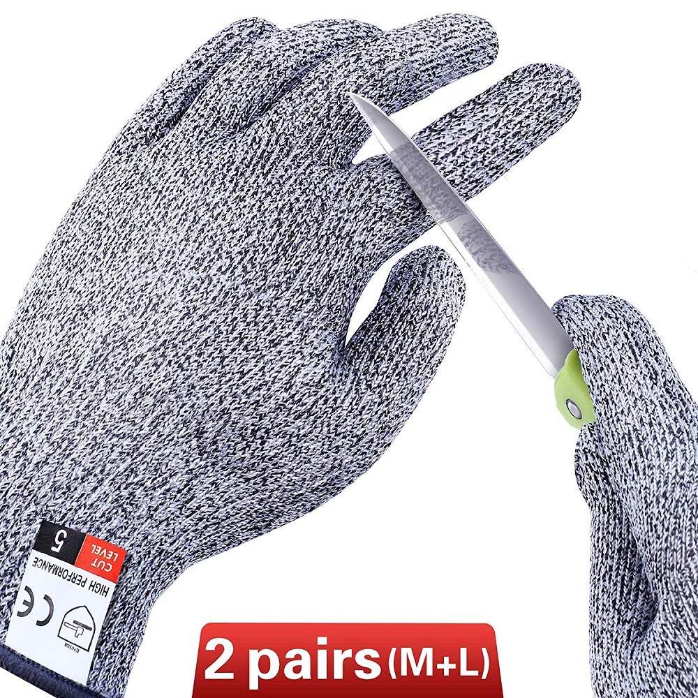 4 PCS Cut Resistant Gloves Food Grade Level 5 Protection for Meat Cutting, Wood Carving, Mandolin Slicing and More, (M-L)
