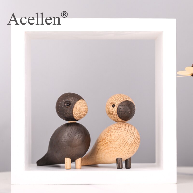 Decoración nórdica figuritas en miniatura de madera animales Lark Bird Songbird ornamentos decoración del hogar juguetes de madera escultura