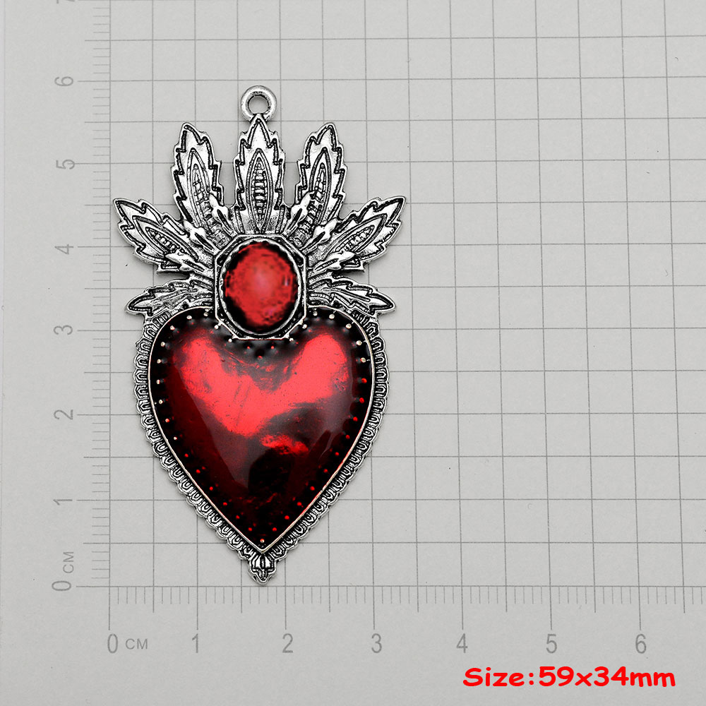 4pcs/Lot Gothic Burning Sacred Heart Charms Corazon Winged Catholic Pendants For Diy Necklace Earring Jewelry Making Supplies: Orange