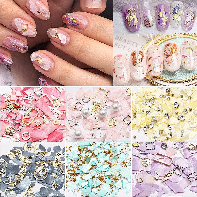 6 Kleuren Shell Nail Decoratie Voor Japanse Nail Art Onregelmatige 3D Nail Sieraden Mix Stijl Rhinestone Decoratie Voor Diy