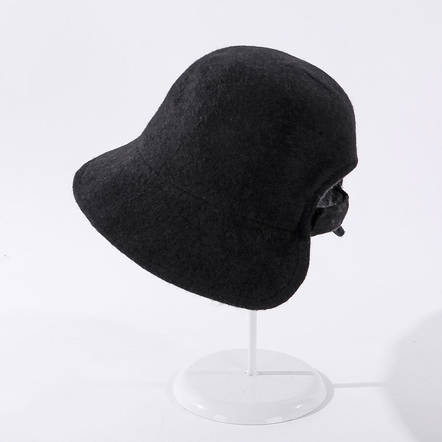 Vrouwen Herfst Winter Wol Gebreide Visser Hoeden Vintage Effen Kleur Elegante Temperament Bob Emmer Hoed Vrouwelijke: Black