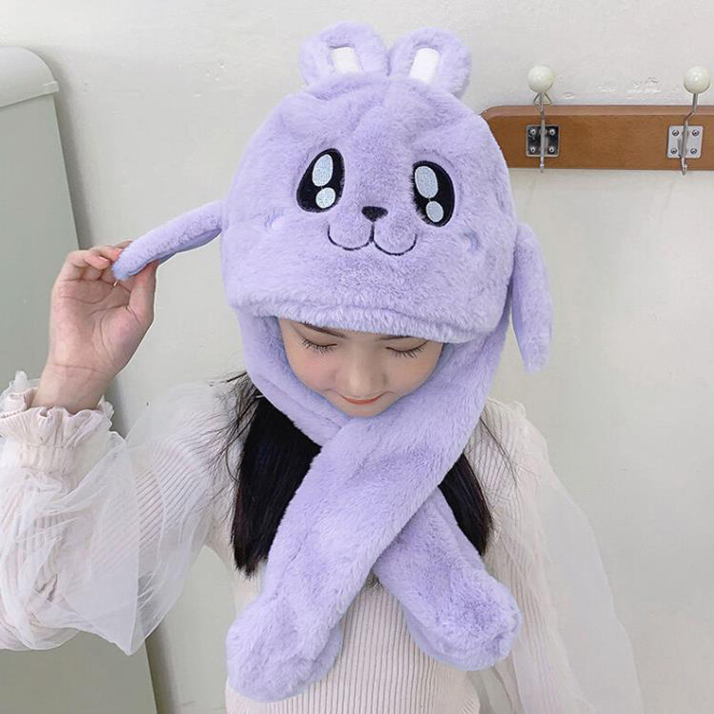 Doitbest-gorros de invierno con orejas móviles para niño y niña, gorro de terciopelo con tiburón grande, bufanda de una pieza, gorros con orejeras: Morado