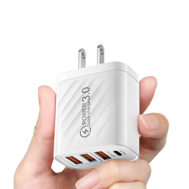 PD 30W USB Charger Type USB C Quick Charge 3.0 4 Port Mobile Phone Fast Charger for iPhone 12 Samsung Xiaomi Macbook Tablet UK: US White